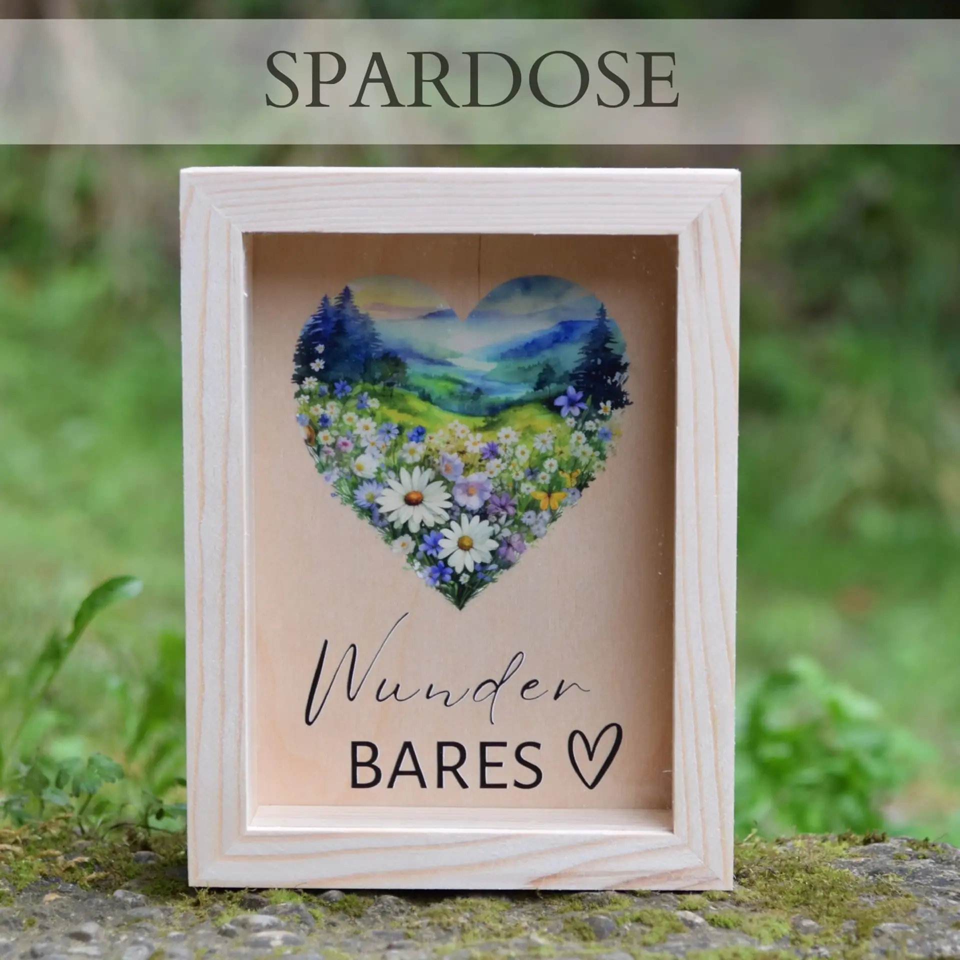 Holz Spardose Bilderrahmen mit Glas