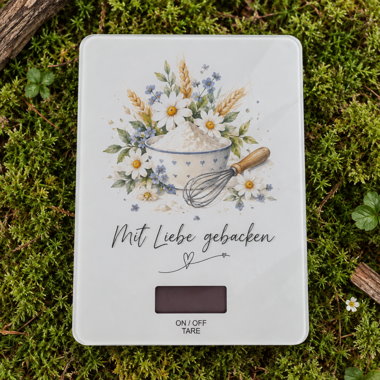 Küchenwaage Glas – Farbdruck Mit Liebe gebacken