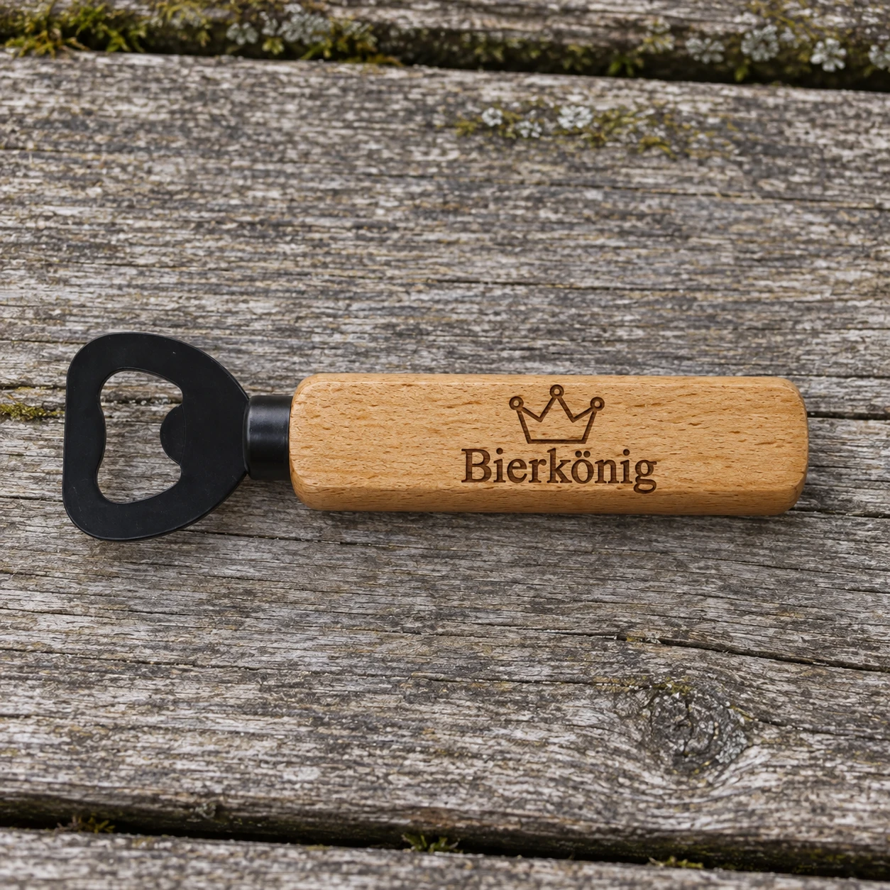 Flaschenöffner Buchenholz – Lasergravur Bierkönig