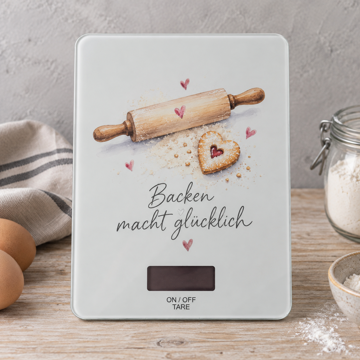 Küchenwaage Glas – Farbdruck Backen macht glücklich