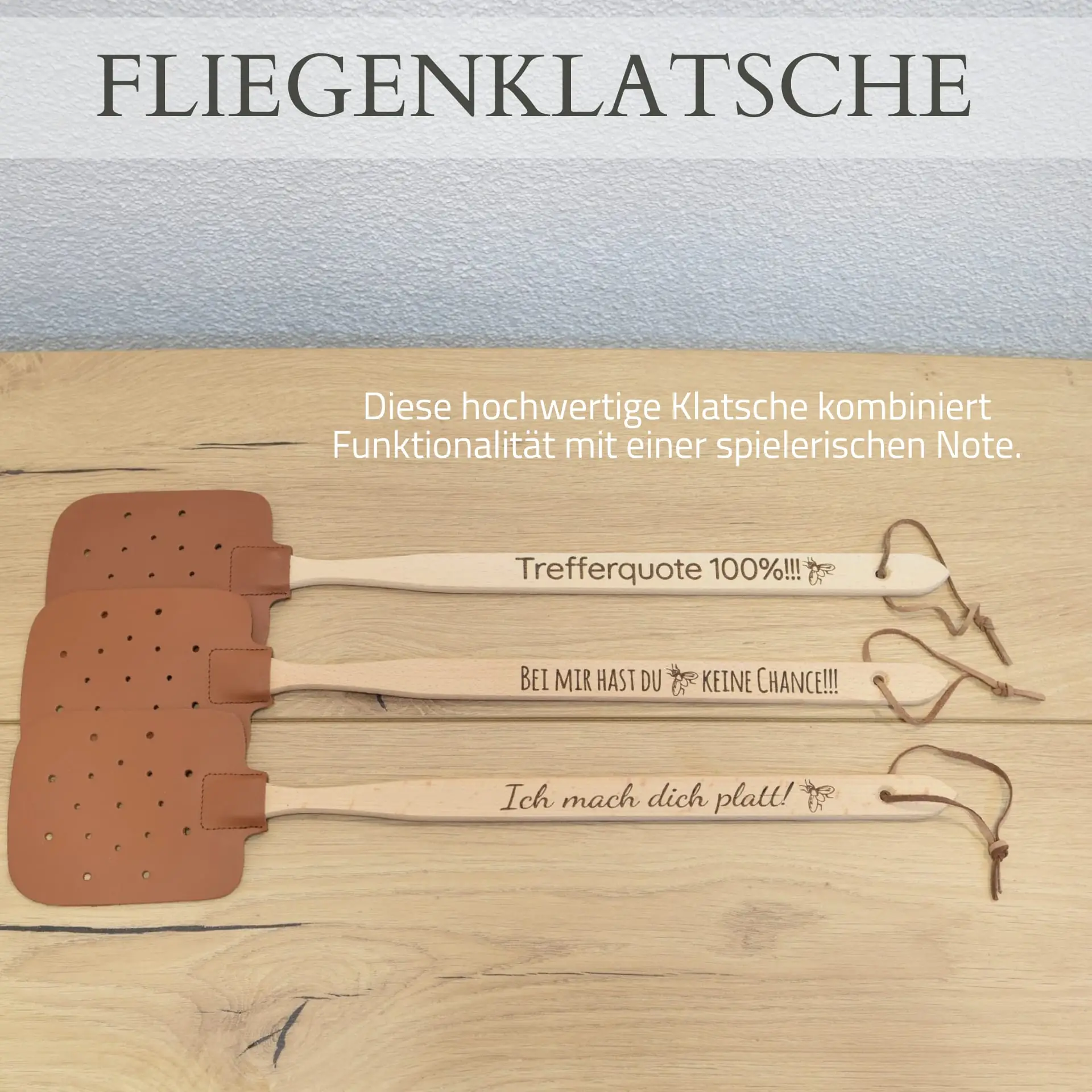 Fliegenklatsche aus Buchenholz und Kunstleder